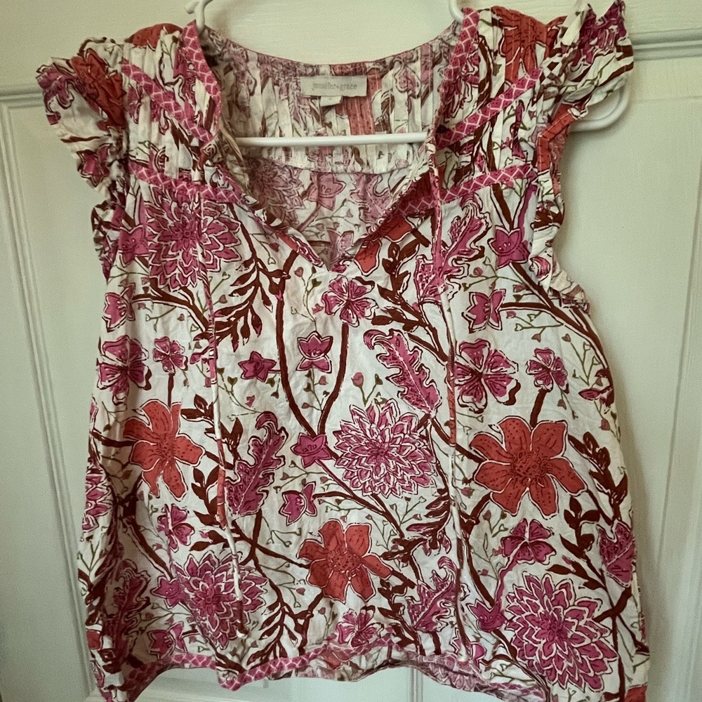 Floral Pink and Red Women's Top block print